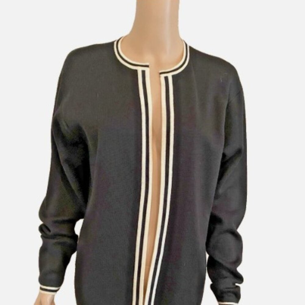 LINDA ALLARD FOR ELLEN TRACY Wool Silk Black Open Knit Cardigan Top Large